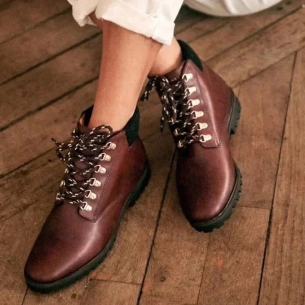 Sezane Raphael Brown Leather Boots - Size 8 / EU 39